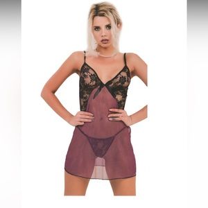 New Intimo purple & black Sexy Babydoll 2 pieces, nightgown and string underwear